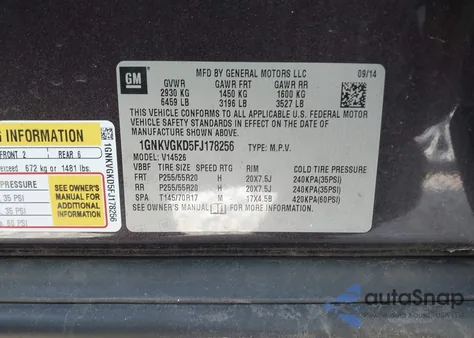 2015 Chevrolet Traverse 1Lt z USA, uszkodzony, nr VIN 1GNKVGKD5FJ178256